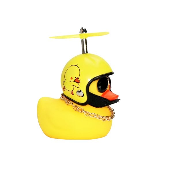 anycoplus Anypack Car Ornaments Rubber Yellow Duck for Car Dashboard Decorations Cool Glasses Duck with Yellow Baby Duck Propeller Helmet Gold Chain