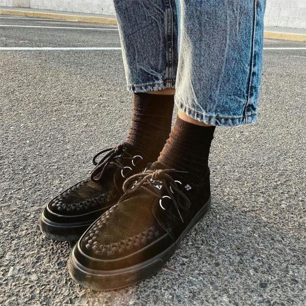 TUK Footwear TUK Pointed Creeper Sneaker Black Suede Platform Shoes - A9178
