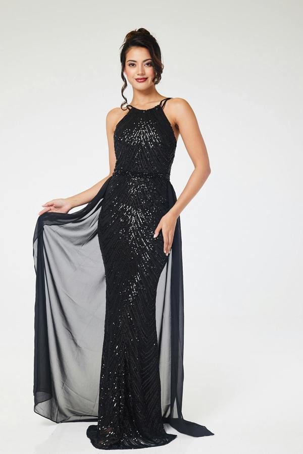 LuvForever Shia - Black Sequin Maxi Dress