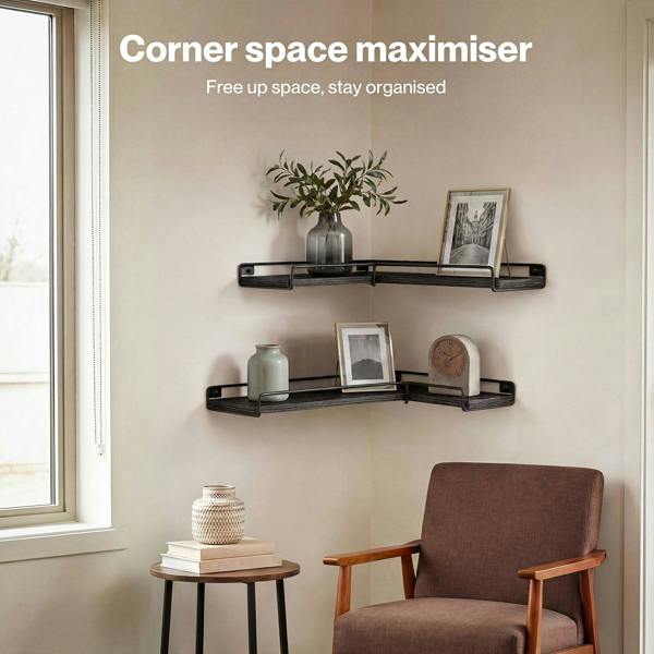 Levede Floating Shelves Set of 2 L-Shaped Corner Shelves Wall Mounted Black