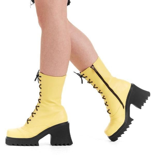 Lamoda On A Buzz Chunky Platform Ankle Boots Lemon PU, Bold High Heel Boots