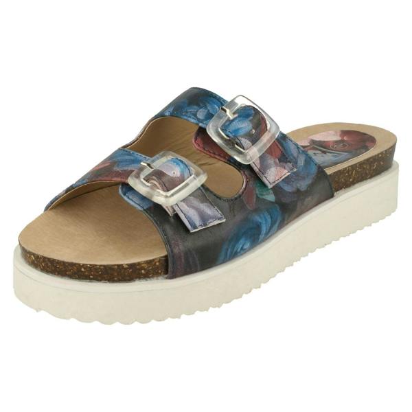 Down to Earth Ladies Down To Earth Twin Strap Leaf Design Mules