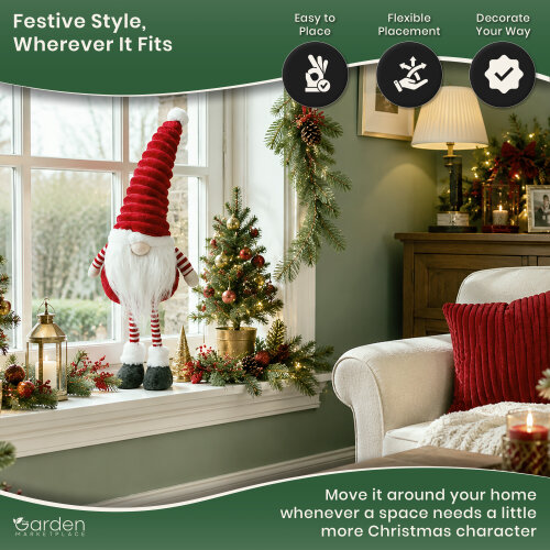 Large Standing Groovikert Christmas Gonk Figure in Red, Soft Freestanding Festive Decoration, 53cm Tall, Polyester