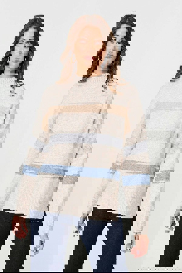 Ivory | Striped High Neck Boxy Jumper
