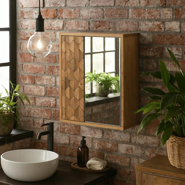 Wyld Haus Otranto Pineapple Carved Mango Wood Mirror Cabinet