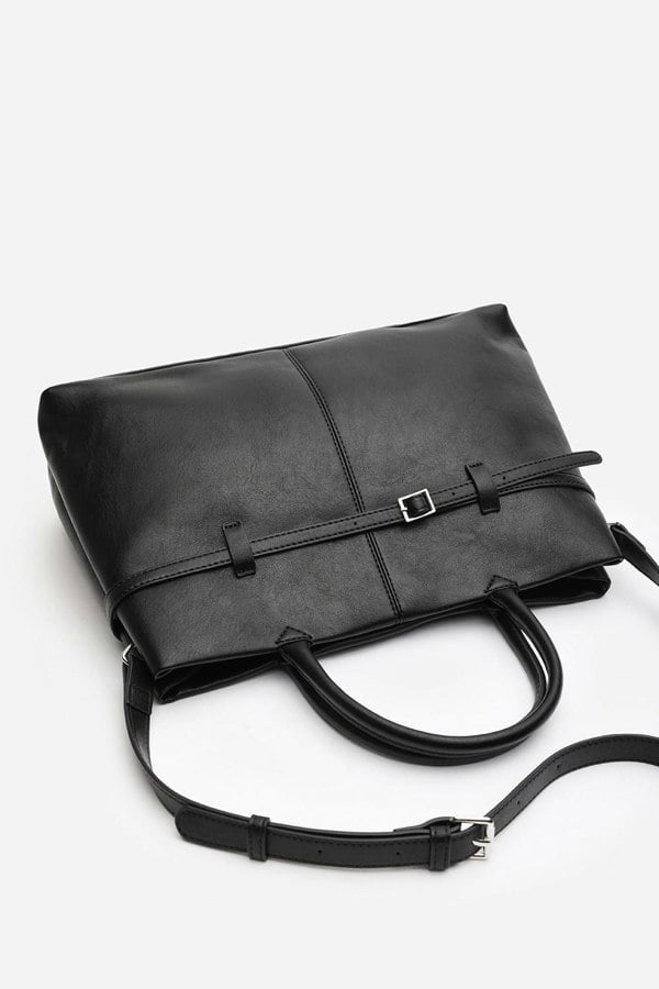 Where's That From Flores Luxury Structured Leather Tote Bag in Black