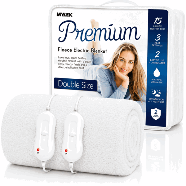 Mylek Electric Blanket Double Bed Premium Fleece Underblanket Dual Control with Elasticated Skirt