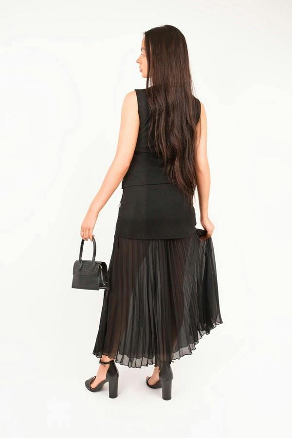 Elena Tailored Vest & Layered Maxi Skirt Co-ord Set - Black