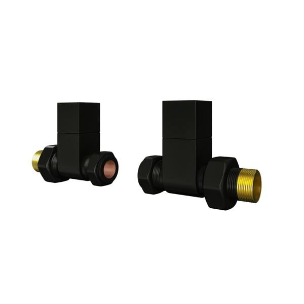 Flode Straight Square Manual Radiator Valve Pack | 15mm x 1/2″ | Stain Black