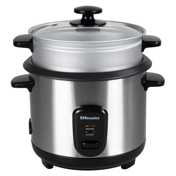 EMtronics Rice Cooker / Veg Steamer 0.6 to 1.8 Litre - Stainless Steel