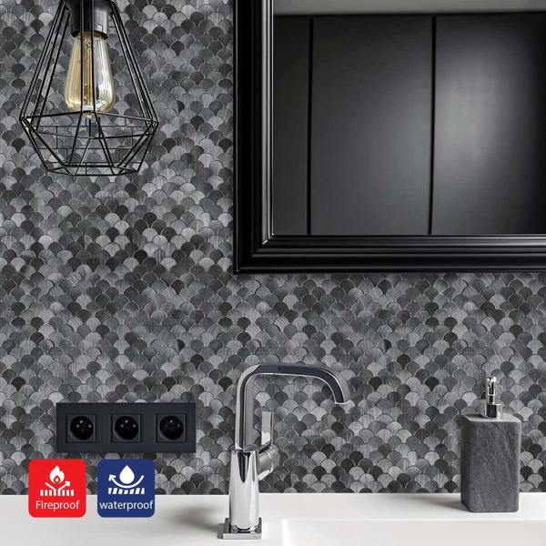 ENER-J Reflective Scallop-Pattern Peel & Stick Aluminum Tile, Size: 295 x 300 x 4 mm (Pack of 4)