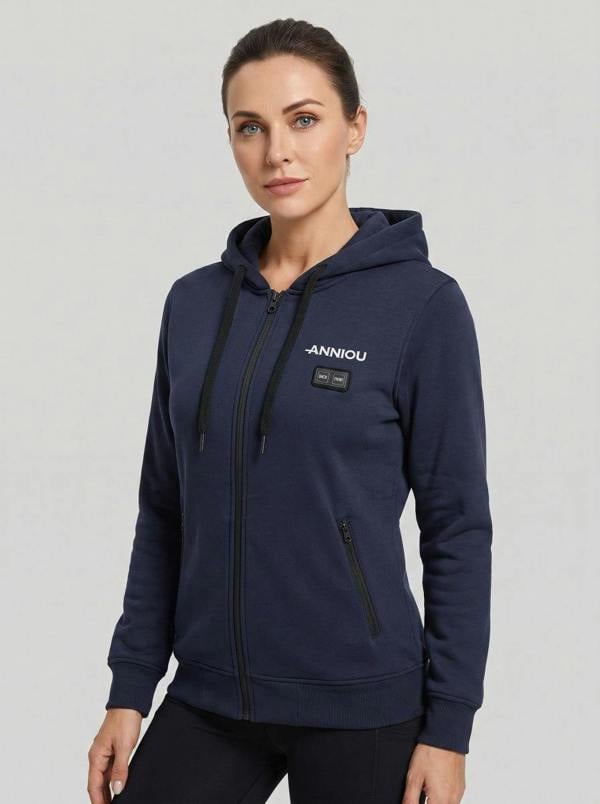 Anniou Women's Navy Blue Zip Heated Hoodie