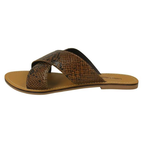 Leather Collection Ladies Leather Collection Flat Cross Over Mules F00236