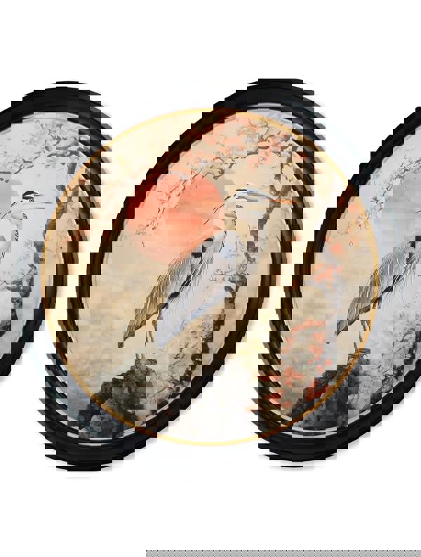 Exceptional Art Japanese Twin Herons - Oxford round frame