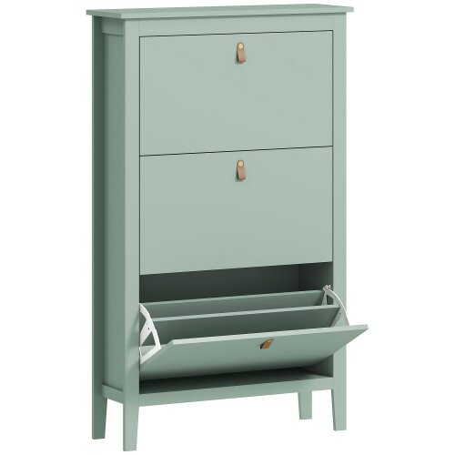 Wyld Haus Diveve Wooden Mint Green Modern 3 Drawer Shoe Cabinet Faux Leather Handles