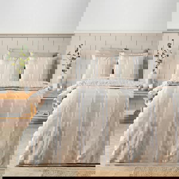 Catherine Lansfield Banded Stripe Reversible Duvet Cover Set Natural