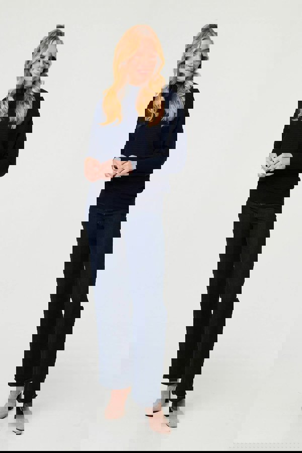 Navy | Striped Texture High Neck Relaxed Jumper
