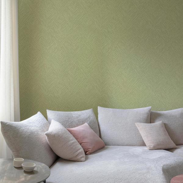 Grandeco Boutique Loni Geometric Natural Weave Luxury Weight Embossed Wallpaper, Moss Green