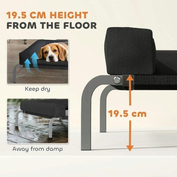 Elevated Dog Bed with Removable Bolsters, Raised Dog Bed for Medium Breeds, Portable Indoor & Outdoor Pet Cots, Black