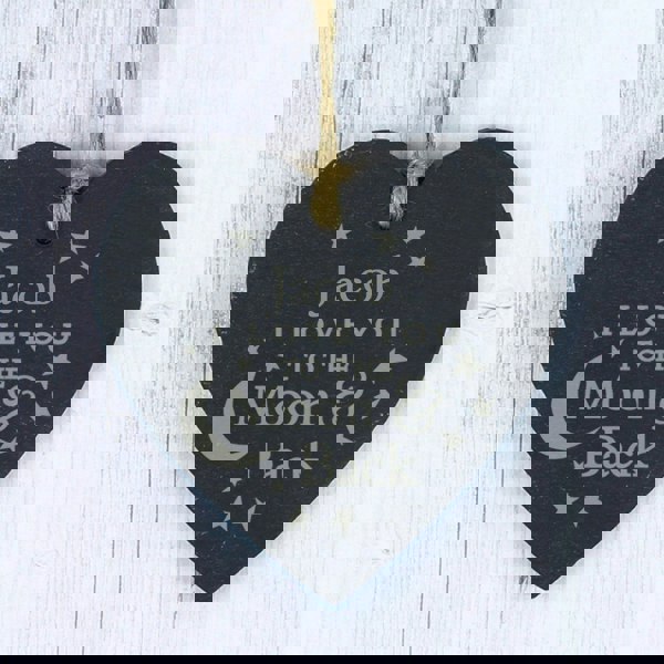 Personalised Memento Company Personalised Engraved Moon and Back Slate Heart Decoration