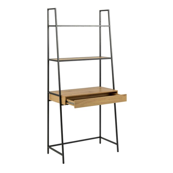 Wyld Haus El Paso Black Metal and Wild Oak Veneer Bookcase Desk 1 Drawer 2 Shelves