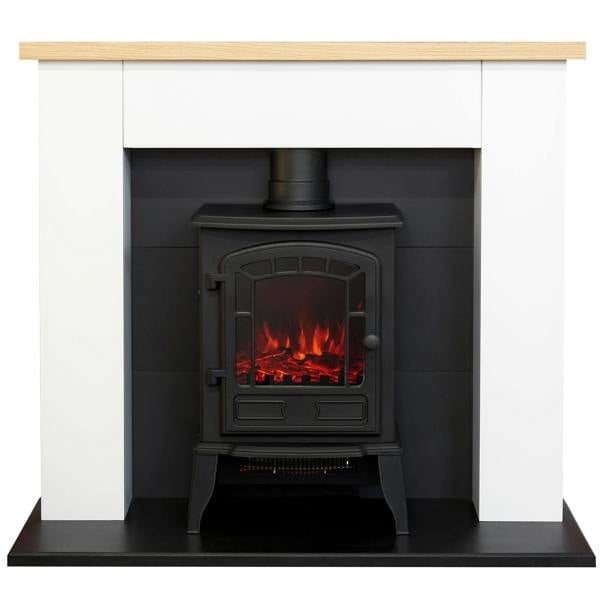 Adam Chester Fireplace in Pure White with Sureflame Ripon Electric Stove in Black, 39 Inch