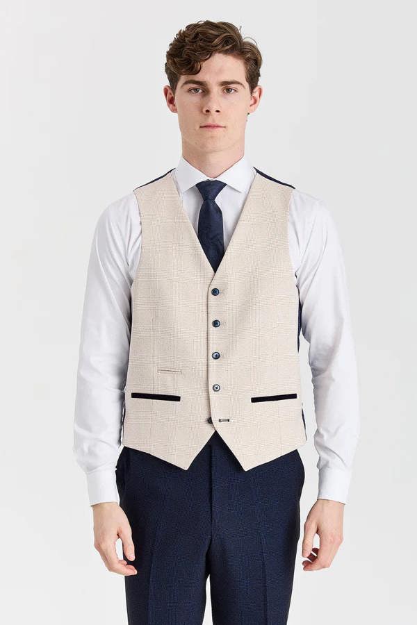 Paul Andrew Regent Navy Check Suit with Regent Cream Waistcoat