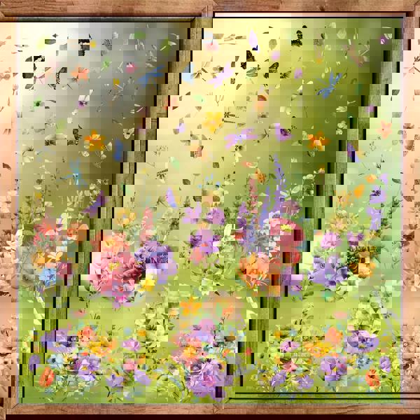 WALPLUS WSW6018 - Colourful Flowers with Dragonflies and Butterflies Window Clings