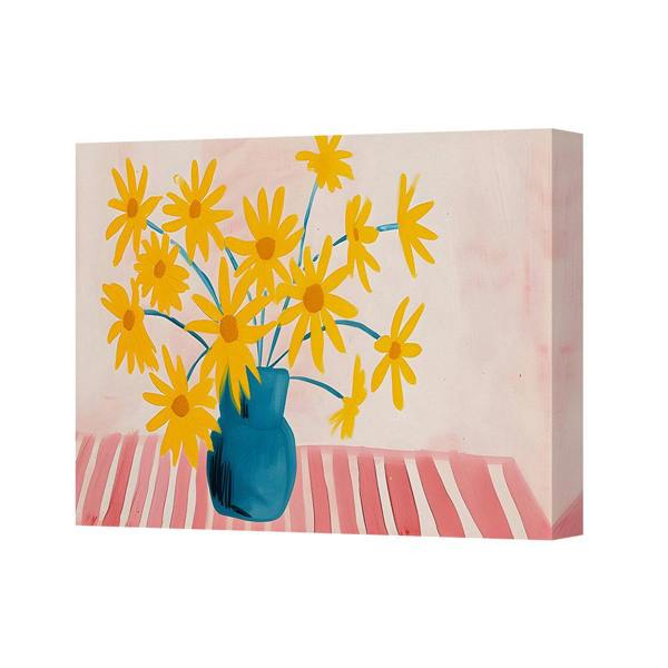 Benjamin Tate Design Floral Yellow Daisy Bouquet In Blue Vase On Canvas Wall Art