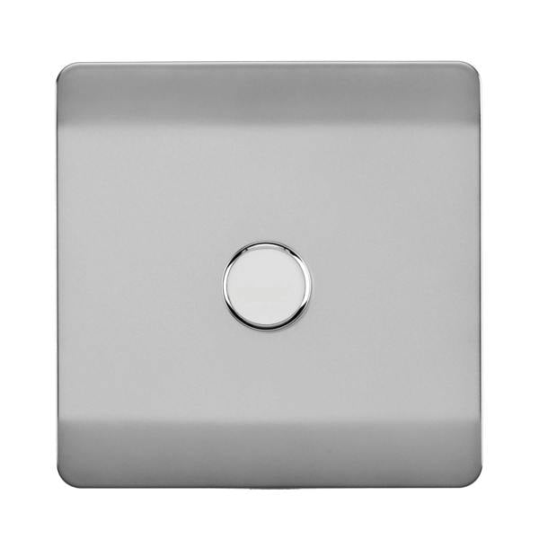 Trendi 1 Gang 2 Way 150w LED Dimmer Screwless 10 Amp Wall Light Switch in Brushed Steel - ART-LDM150WBS