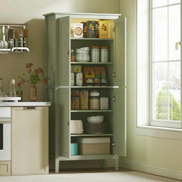 Tall Pantry Cupboard with Motion Sensor LED Light - Green - Green