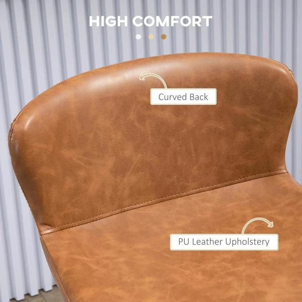 Brown curved bar stool backrest with PU leather upholstery and stitched seam