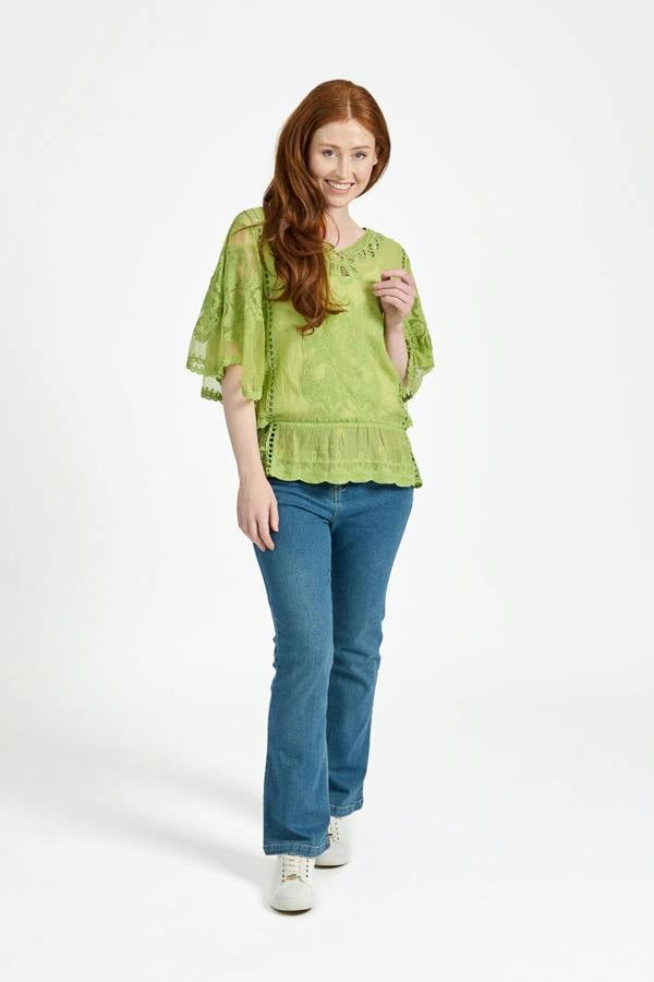 Mudflower Delicate Embroidered Lace Batwing Top