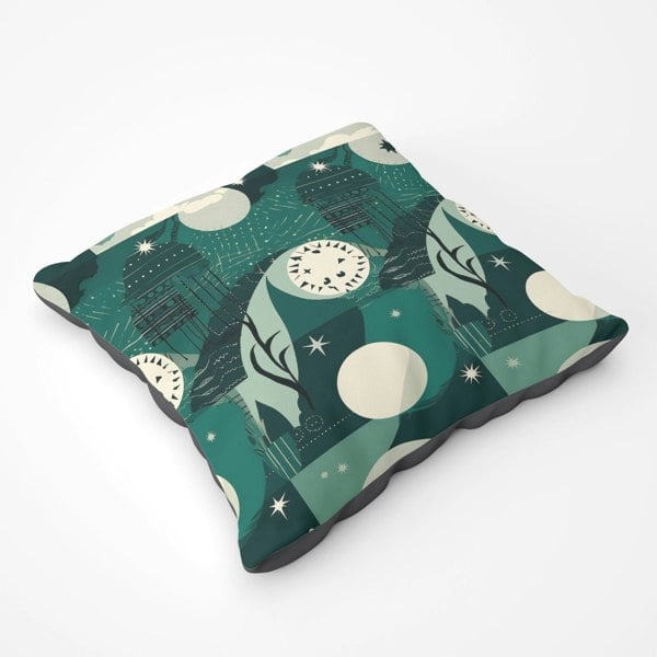 Warren Reed Abstact Green Cream Moon And Stars Floor Cushion