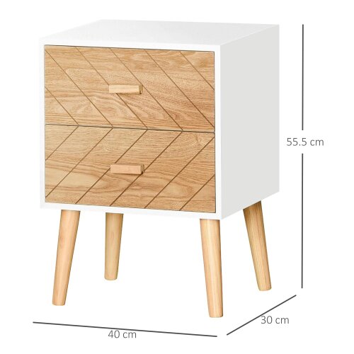 Wyld Haus Sutare Wood Natural Finish 2 Drawer Bedside Table with Chevron Design