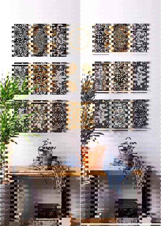 ANYDECO Wallpaper Green 15cmx15cm 24 Pcs Modern Retro Style PVC Tile Stickers Waterproof Self Adhesive Wall Home Decor