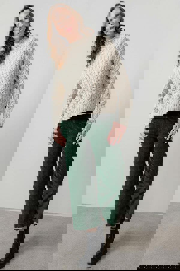 Lily & Me Isla Stretch Jumbo Cord Cropped Trousers Pine Green