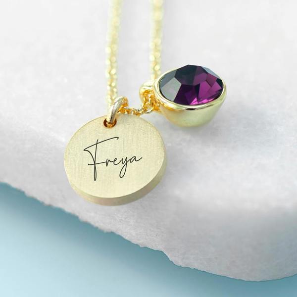 Abode Home & Gifts Personalised Birthstone Crystal And Disc Necklace | Gold