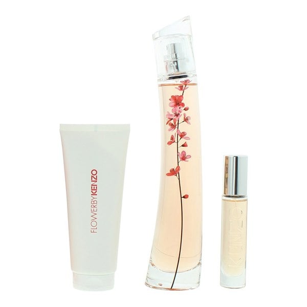 Kenzo Flower Ikebana Sakura Eau de Parfum 3 Piece Gift Set: Eau de Parfum 75ml - Eau de Parfum 10ml - Body Lotion 75ml for Her