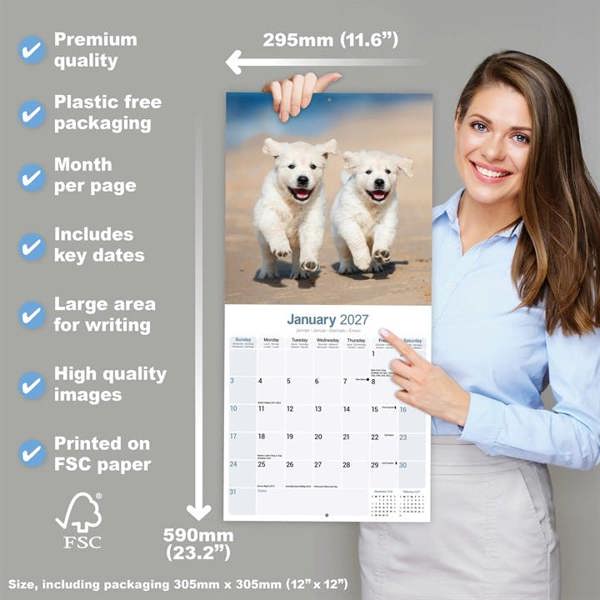 Golden Retriever Puppies Calendar 2027, Wall Calendars, Month To View, Dogs, Gift