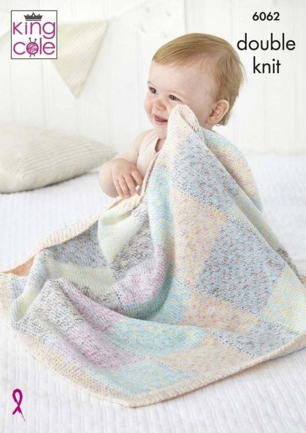 King Cole Cloud Nine DK Knitting Pattern 6062, Blankets for Baby, Four Sizes