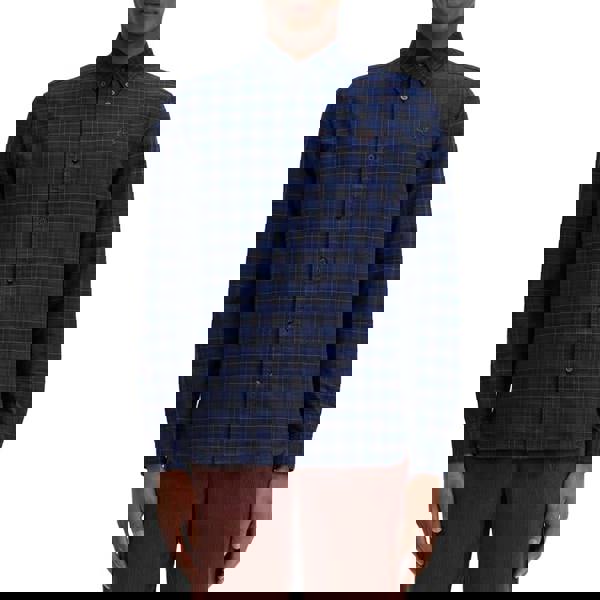 Fred Perry Mens Tartan Long-Sleeved Shirt - Navy Blue - 