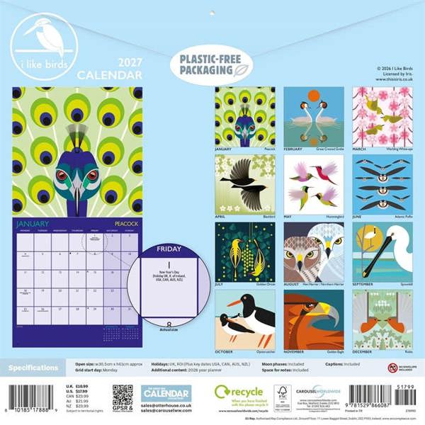 I Like Birds Calendar 2027, Wall Calendars, Month To View, Animals, Gift