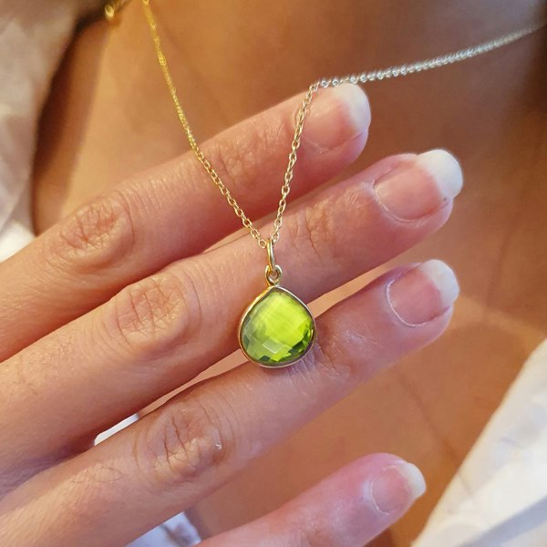 18ct Gold Vermeil Peridot  August Birthstone Shiny Glow Necklace