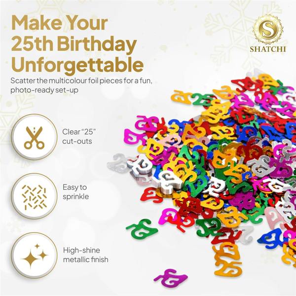 25th Birthday Multicolour Foil Metallic Confetti Party Decoration Packs, 1, 2 or 4 Pack image 5