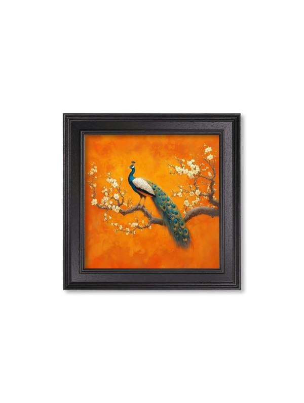 Exceptional Art Peacocks In Saffron Garden - Black Hurstwood square frame