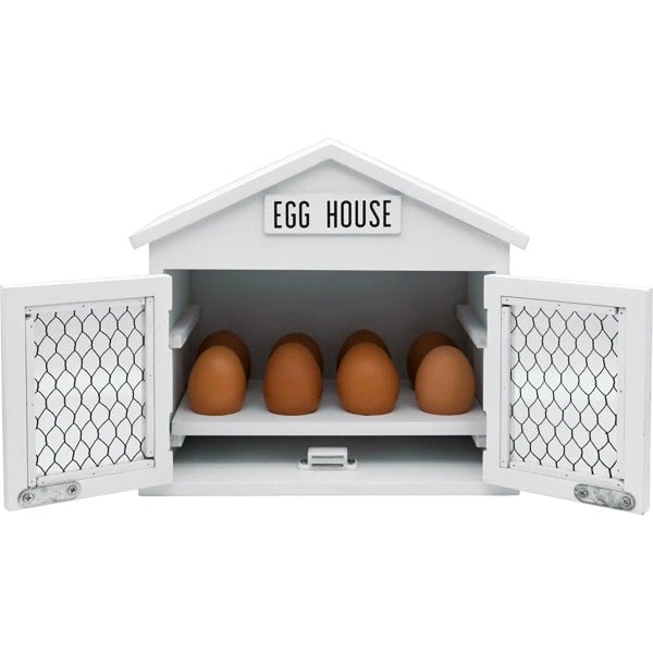 White Wooden Egg House Storage Box with 8 eggs open