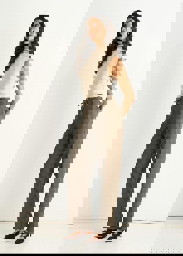 Gini London Olive Drawstring Tailored Trousers