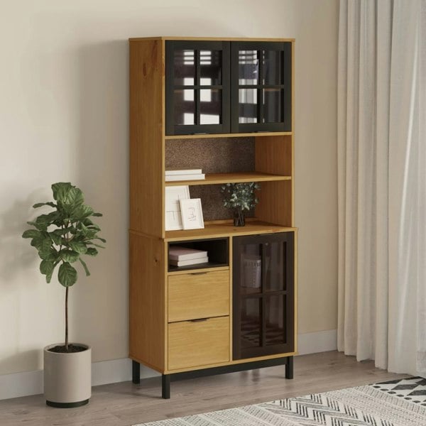 Berkfield Highboard with Glass Doors FLAM 80x40x180 cm Solid Wood Pine