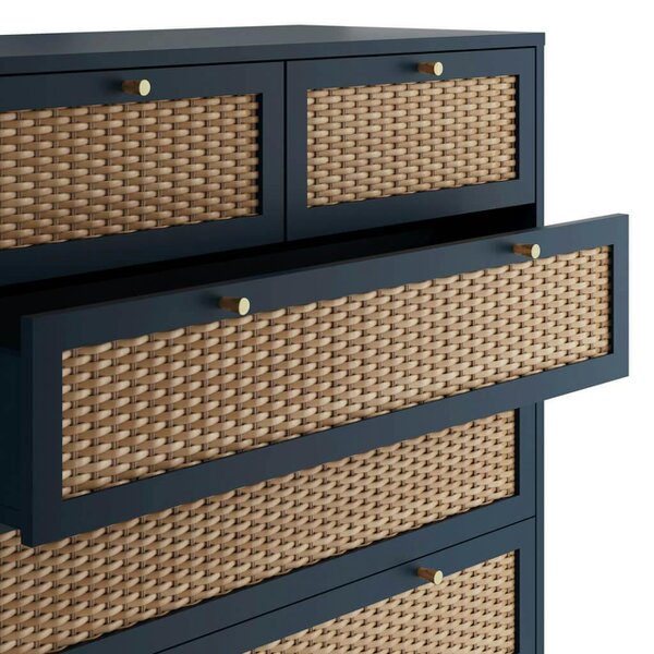 Wyld Haus Waterford Blue Oak and Rattan Chest Of 6 Drawers